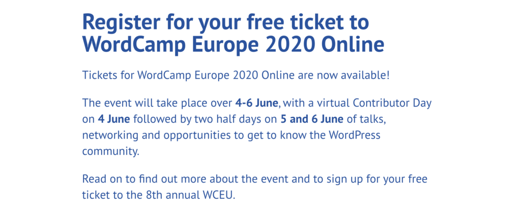 online registratie voor WCEU 2020
