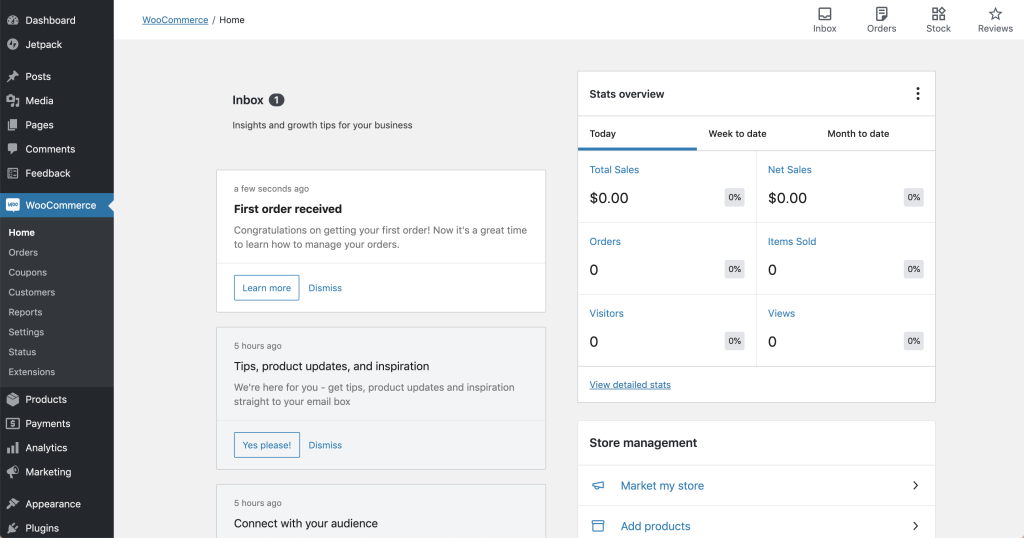 nieuw thuisscherm woocommerce