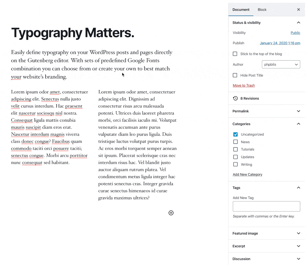 Typography add-on voor EditorsKit